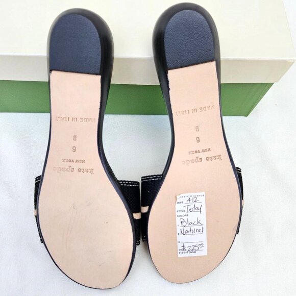 Kate Spade NEW "Toby" Black & Natural Canvas & Leather Slide Sandals NWT Sz 6B - Picture 4 of 7